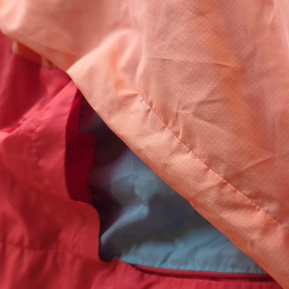 Adidas Logo Windbreaker Color Block Red Peach Track Nylon Jacket Size M Vented - Picture 4 of 7